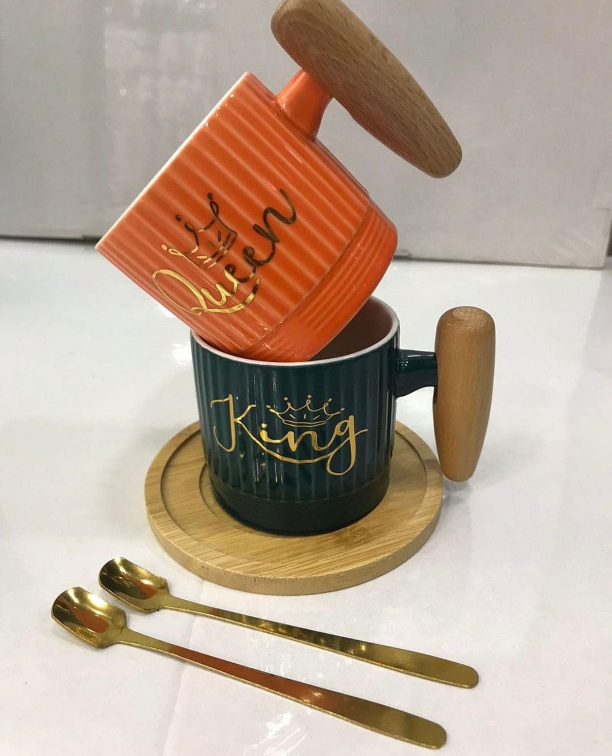 1pc Ceramic Mug With Spoon And Wooden Tray, Ceramic Water Coffee Cup, King and Queen Camping Ceramic Coffee Mugs 1pc Ceramic Mug With Spoon And Wooden Tray, Ceramic Water Coffee Cup, King and Queen Camping Ceramic Coffee Mugs